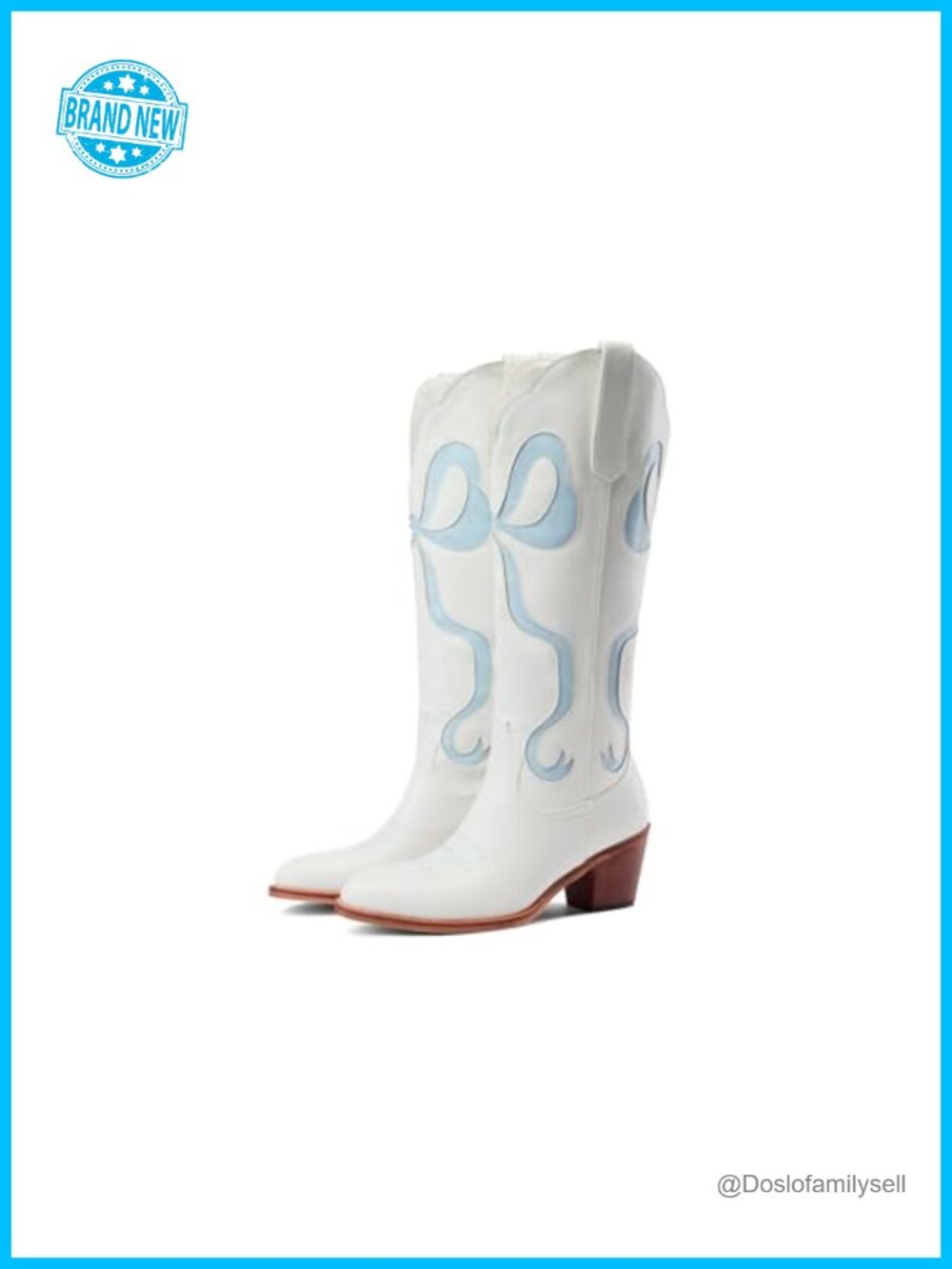 Women's Knee-High Cowboy Boots Bow Embroidered Chunky Heel Western Boots